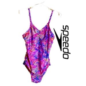 SPEEDO Swimsuit Girl’s One Piece Thin Strap Pink Size Youth Medium UPF 50+